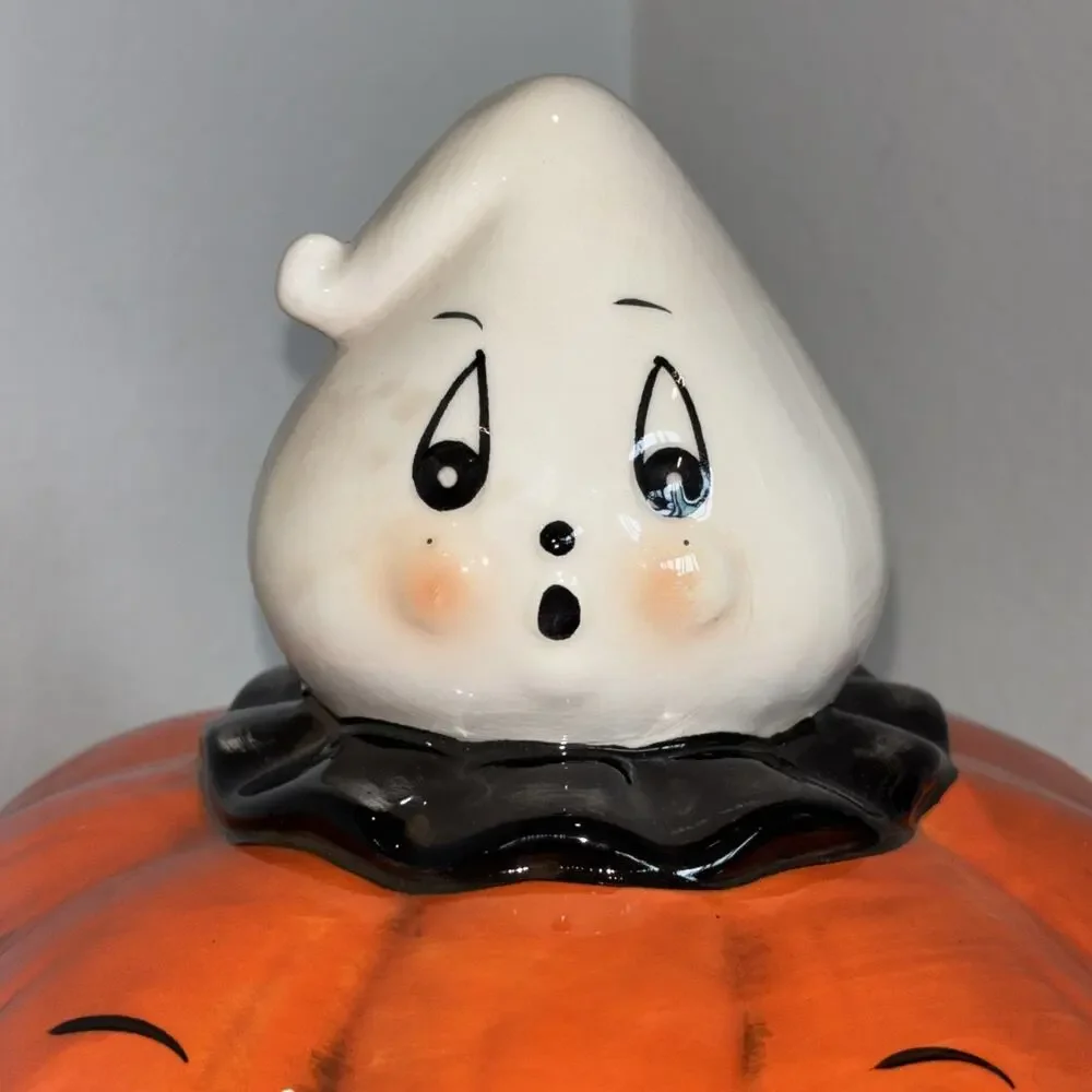 Johanna Parker Gus the Ghost on top of Pumpkin Big Mouth Candy Bowl Halloween